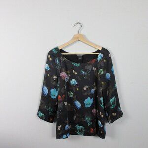 Club Monaco Lillian Butterfly Floral Blouse Women's Medium Black Casual 134